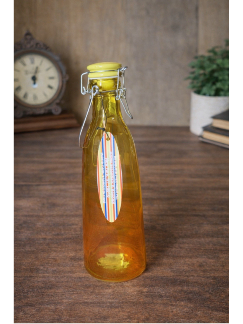 11” Tall Amber Glass Swing Top Bottle with Ceramic Stopper Decorative Bottle